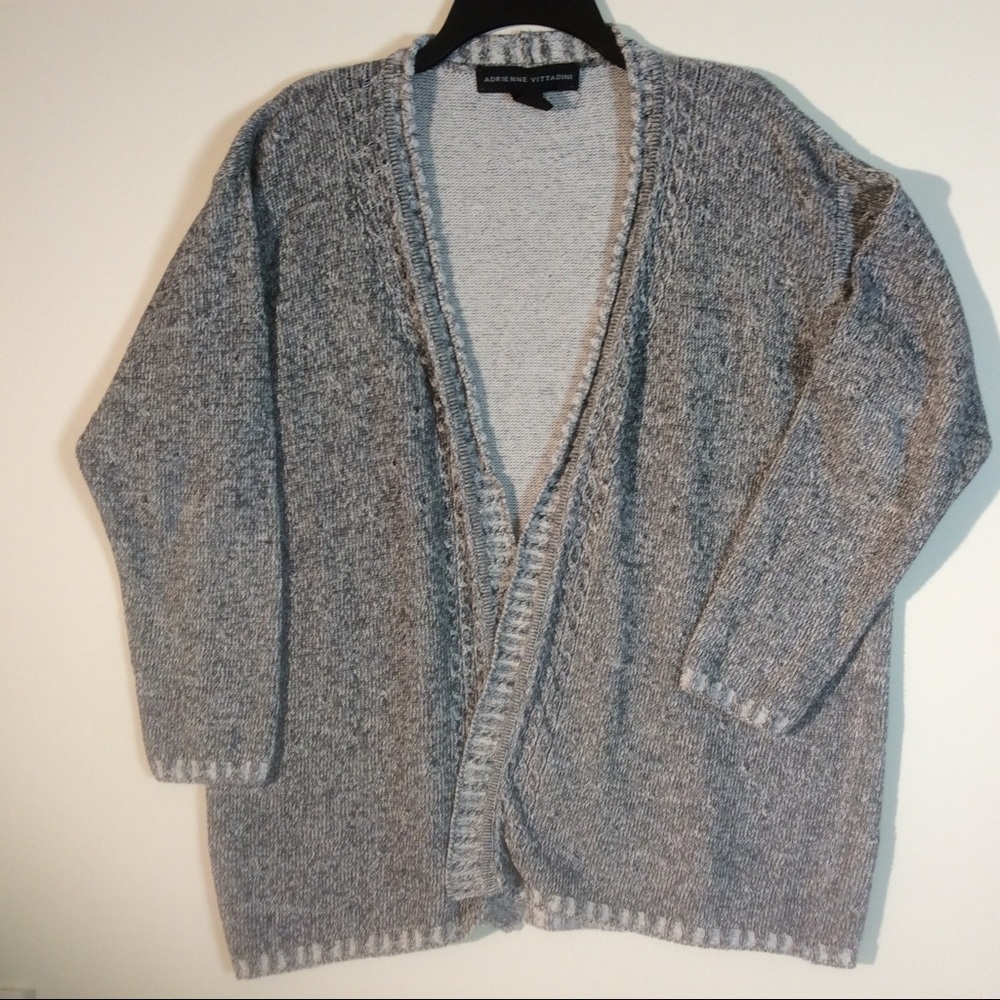 Adrienne Vittadini Black Grey Open Front Cardigan